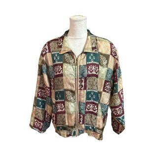 Vintage East West All Over Patchwork  Silk Bomber Jacket Full Zip Lightweight